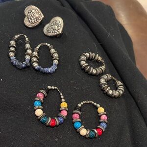 Colorful Beaded and Silver Earring Set